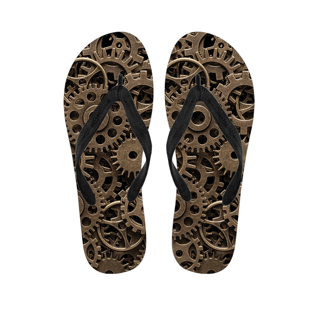 Steampunk Brass Gears And Cogs Print Flip Flops