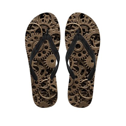 Steampunk Brass Gears And Cogs Print Flip Flops
