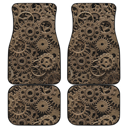Steampunk Brass Gears And Cogs Print Front and Back Car Floor Mats