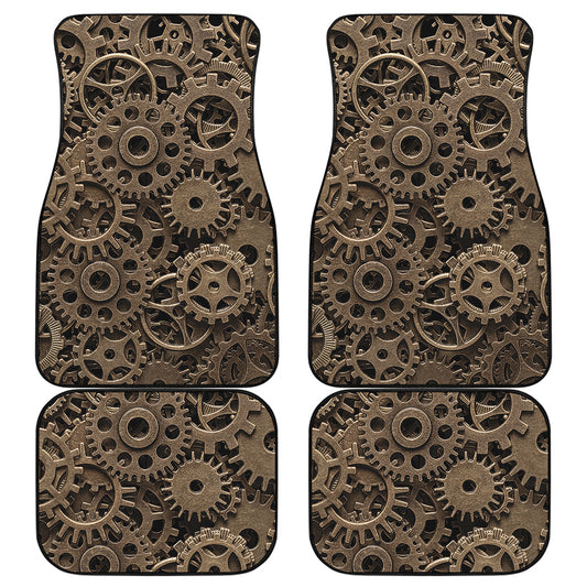 Steampunk Brass Gears And Cogs Print Front and Back Car Floor Mats