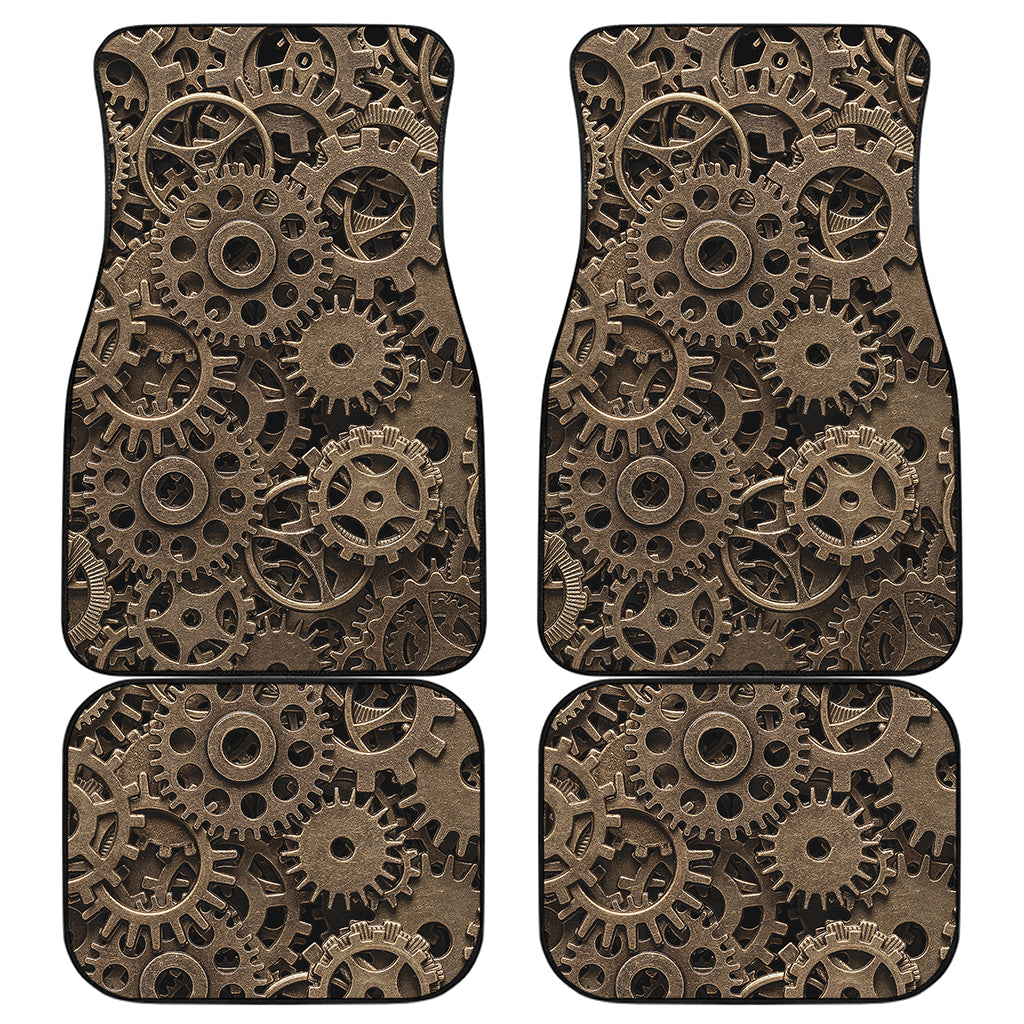 Steampunk Brass Gears And Cogs Print Front and Back Car Floor Mats