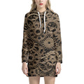 Steampunk Brass Gears And Cogs Print Pullover Hoodie Dress