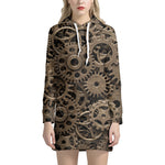 Steampunk Brass Gears And Cogs Print Hoodie Dress