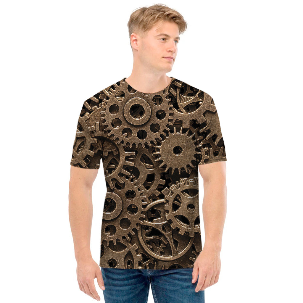Steampunk Brass Gears And Cogs Print Men's T-Shirt