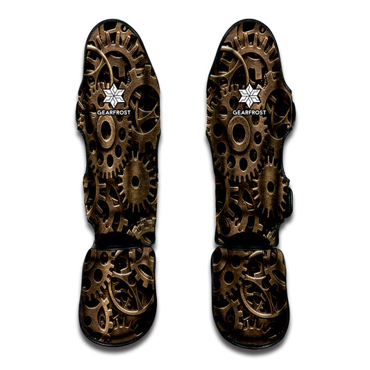 Steampunk Brass Gears And Cogs Print Muay Thai Shin Guard