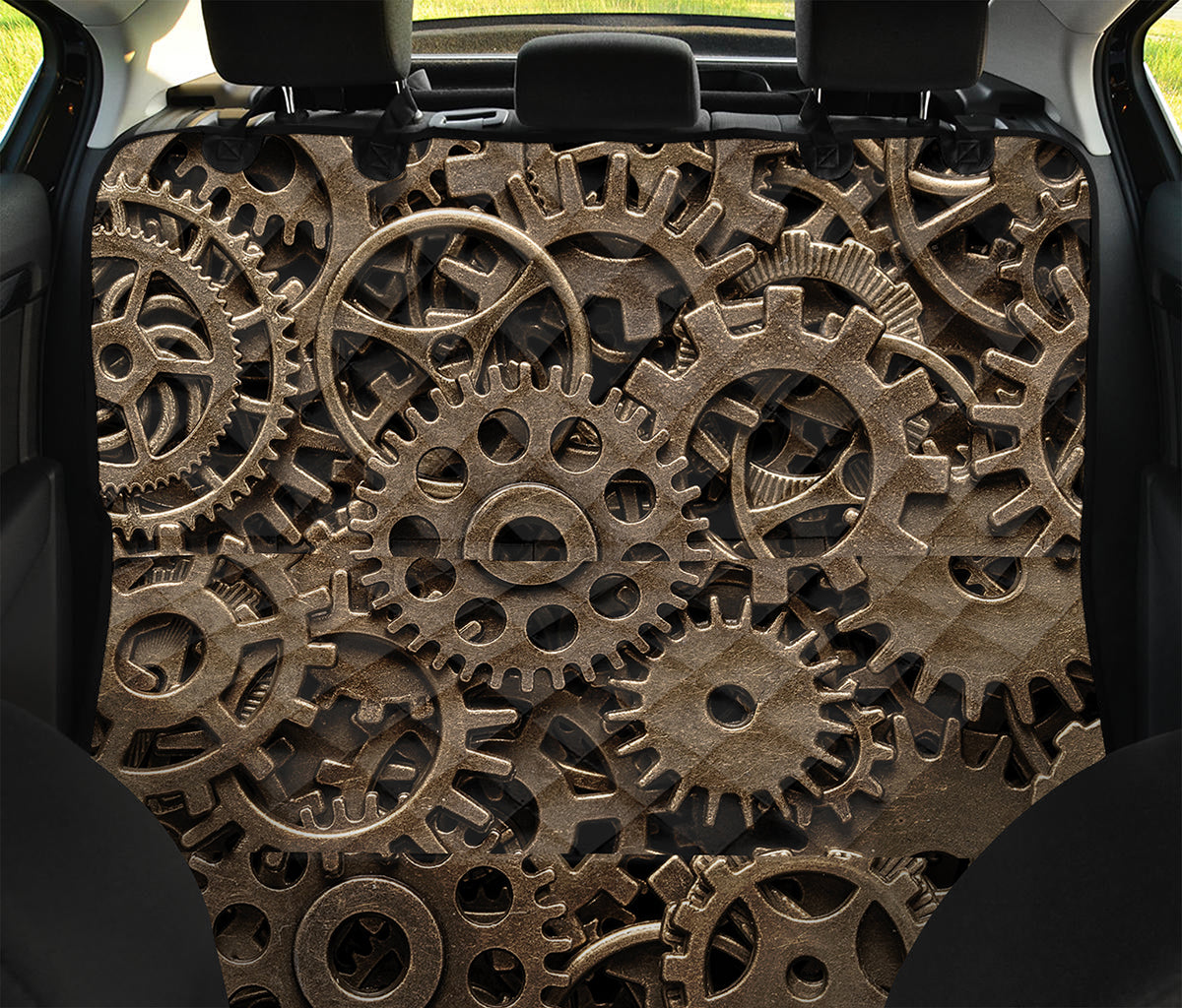 Steampunk Brass Gears And Cogs Print Pet Car Back Seat Cover