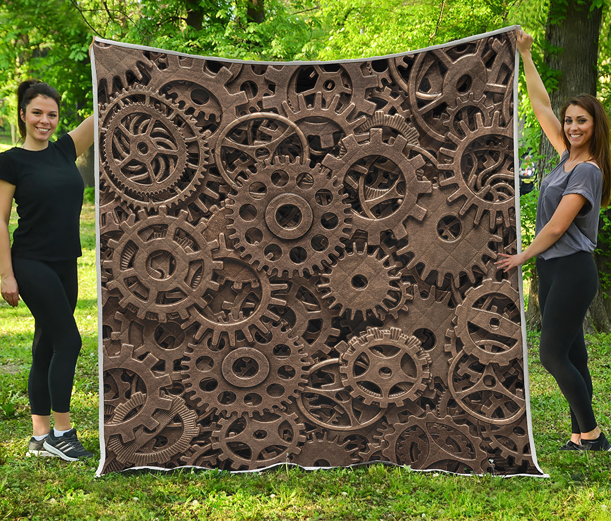 Steampunk Brass Gears And Cogs Print Quilt