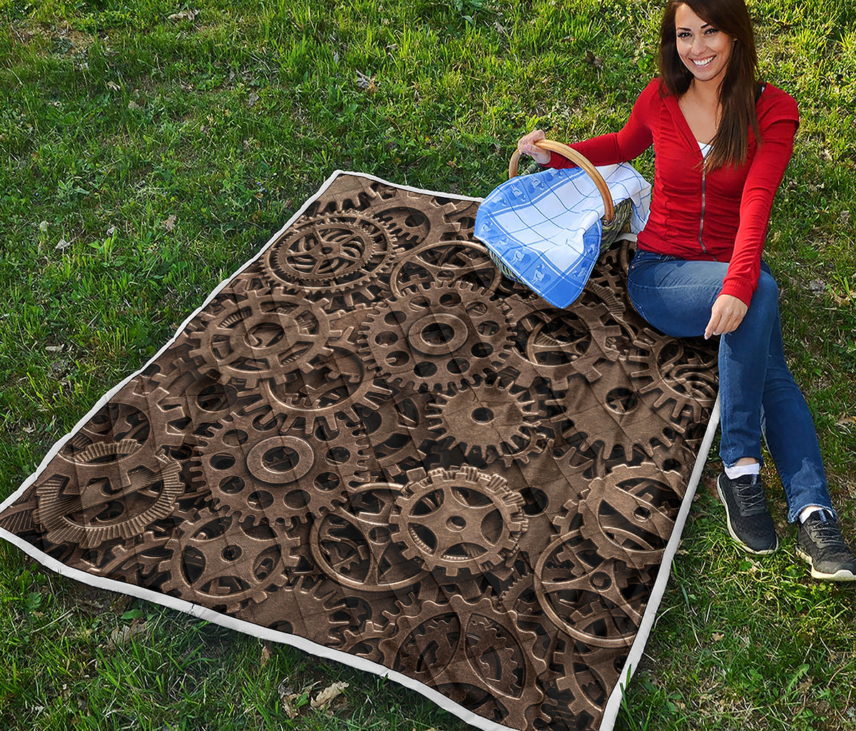 Steampunk Brass Gears And Cogs Print Quilt