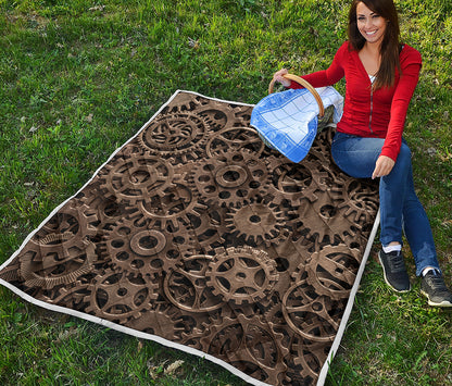 Steampunk Brass Gears And Cogs Print Quilt