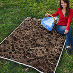 Steampunk Brass Gears And Cogs Print Quilt