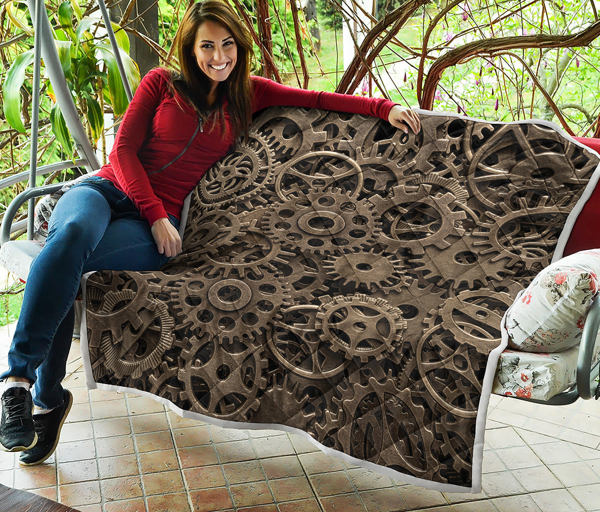 Steampunk Brass Gears And Cogs Print Quilt