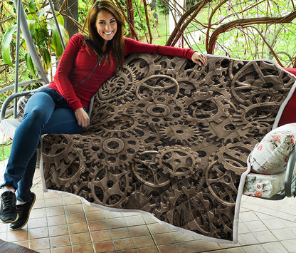 Steampunk Brass Gears And Cogs Print Quilt
