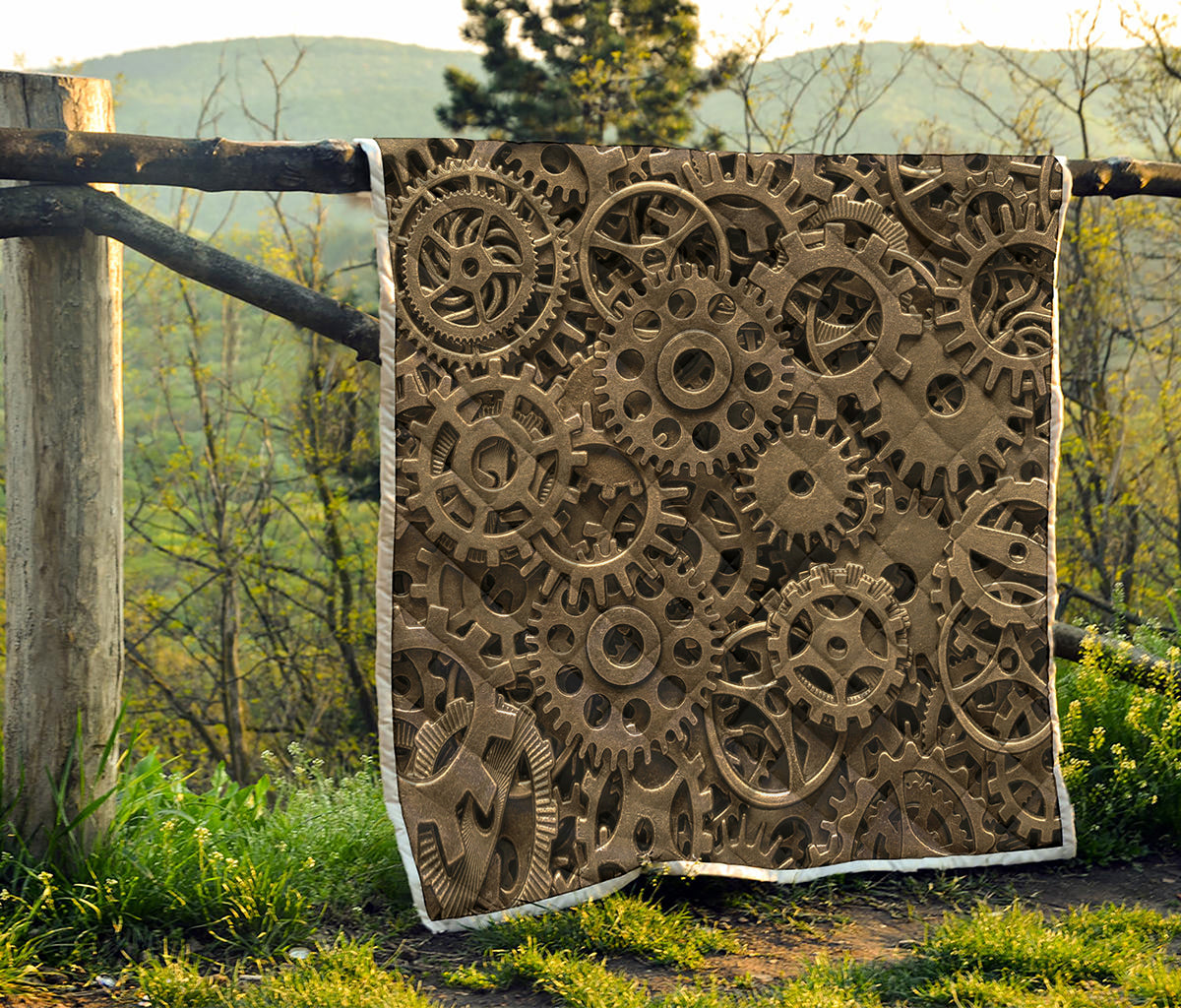 Steampunk Brass Gears And Cogs Print Quilt