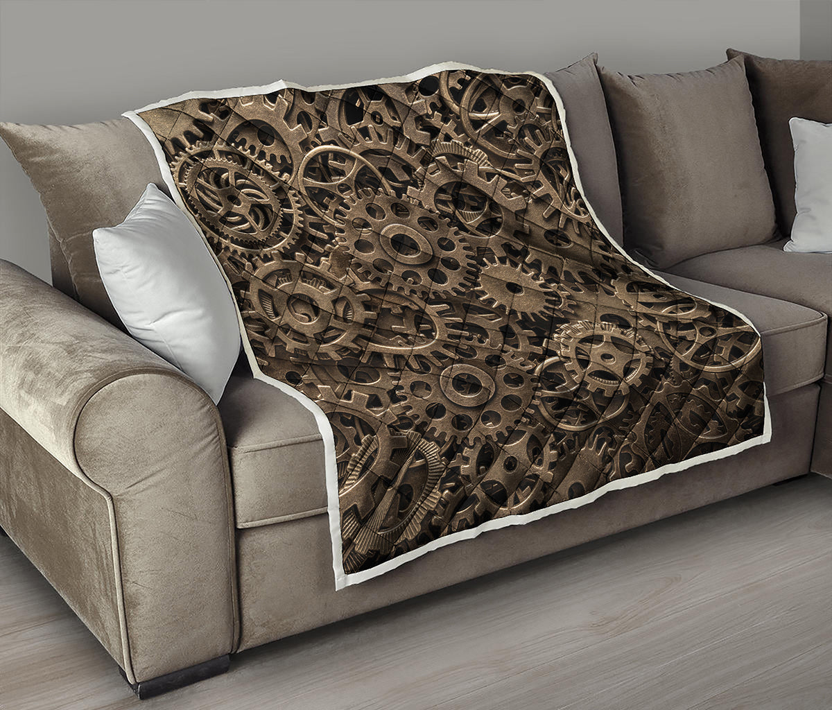 Steampunk Brass Gears And Cogs Print Quilt