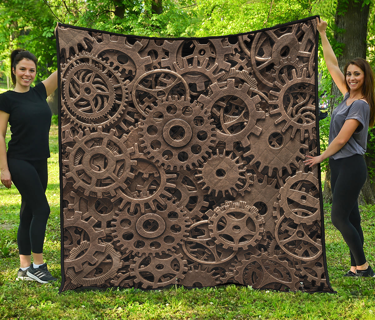 Steampunk Brass Gears And Cogs Print Quilt