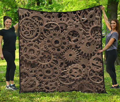 Steampunk Brass Gears And Cogs Print Quilt