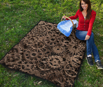 Steampunk Brass Gears And Cogs Print Quilt