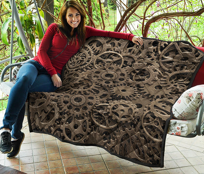 Steampunk Brass Gears And Cogs Print Quilt