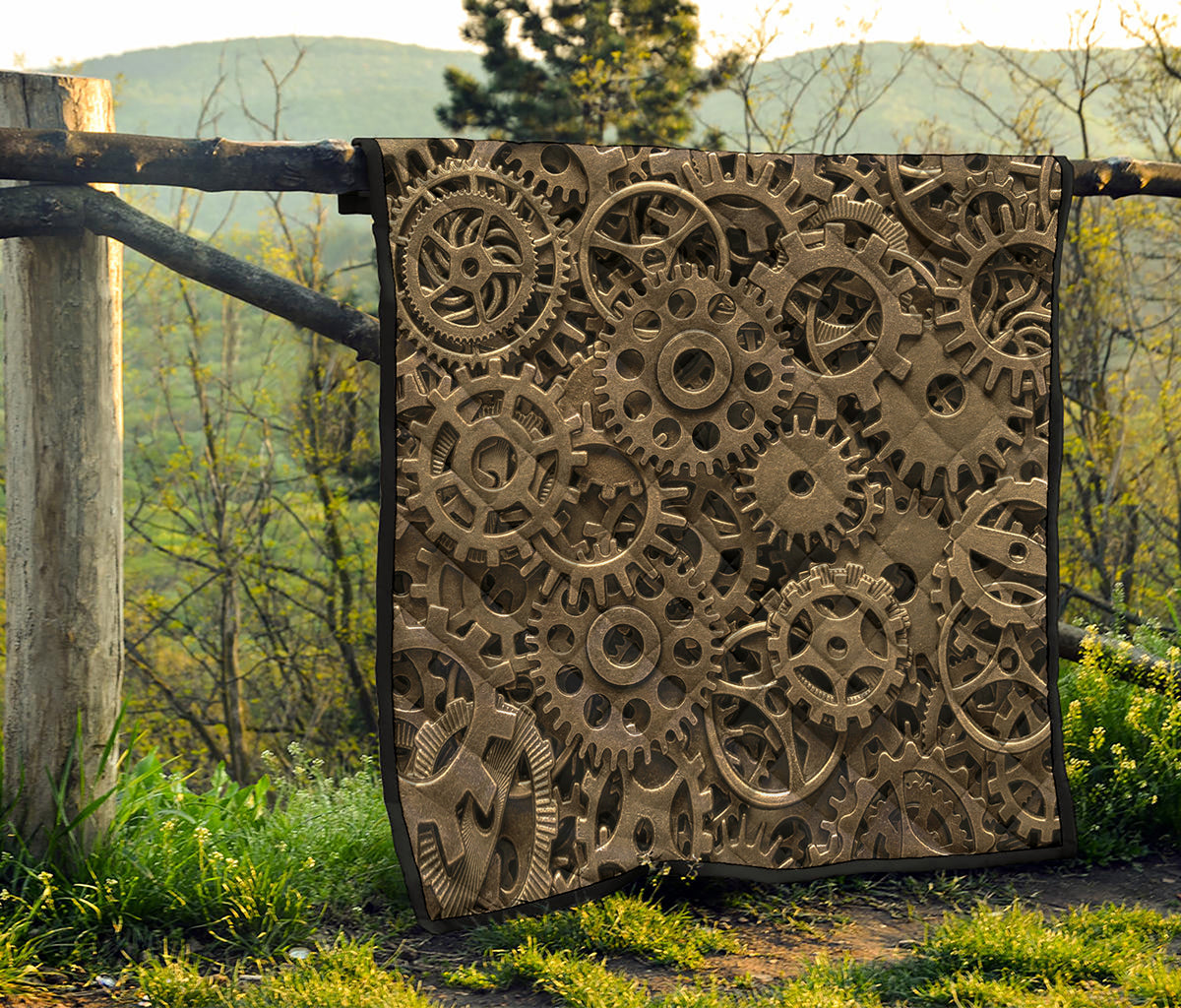 Steampunk Brass Gears And Cogs Print Quilt