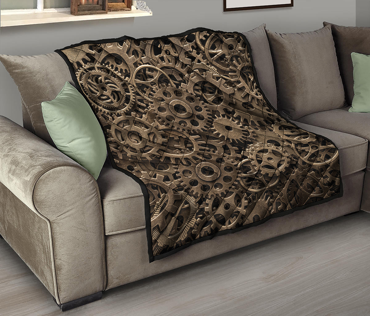 Steampunk Brass Gears And Cogs Print Quilt