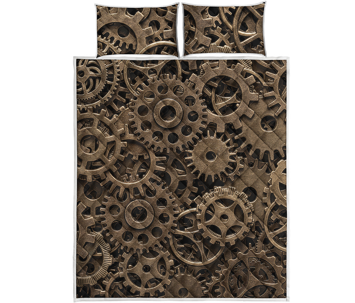 Steampunk Brass Gears And Cogs Print Quilt Bed Set