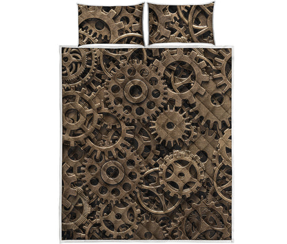 Steampunk Brass Gears And Cogs Print Quilt Bed Set