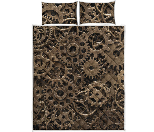 Steampunk Brass Gears And Cogs Print Quilt Bed Set