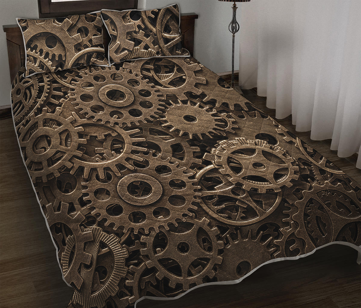 Steampunk Brass Gears And Cogs Print Quilt Bed Set