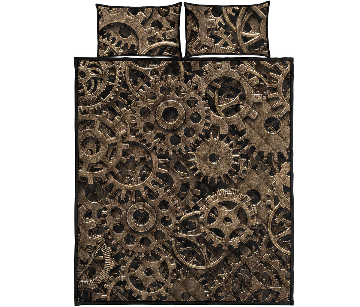Steampunk Brass Gears And Cogs Print Quilt Bed Set