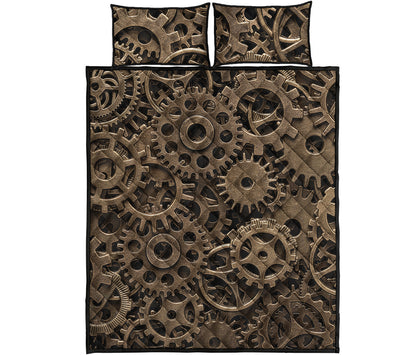 Steampunk Brass Gears And Cogs Print Quilt Bed Set