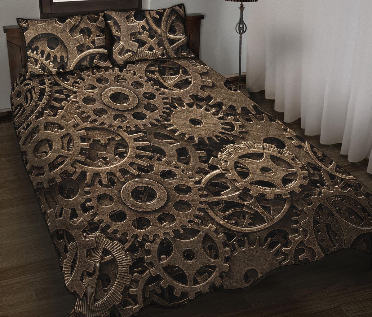 Steampunk Brass Gears And Cogs Print Quilt Bed Set