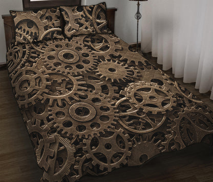 Steampunk Brass Gears And Cogs Print Quilt Bed Set