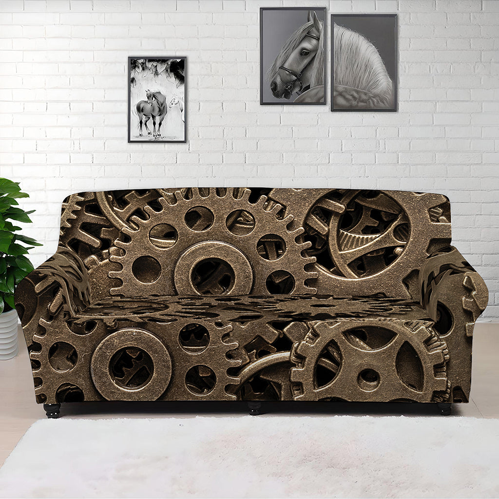 Steampunk Brass Gears And Cogs Print Sofa Cover
