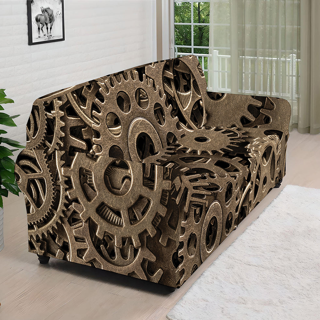 Steampunk Brass Gears And Cogs Print Sofa Cover