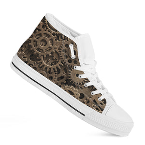 Steampunk Brass Gears And Cogs Print White High Top Shoes