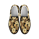 Steampunk Chamomile Pattern Print Black Slip On Shoes