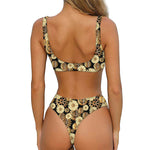 Steampunk Chamomile Pattern Print Front Bow Tie Bikini