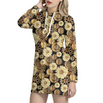 Steampunk Chamomile Pattern Print Hoodie Dress