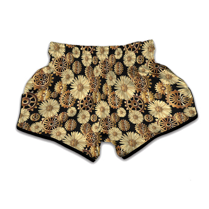 Steampunk Chamomile Pattern Print Muay Thai Boxing Shorts