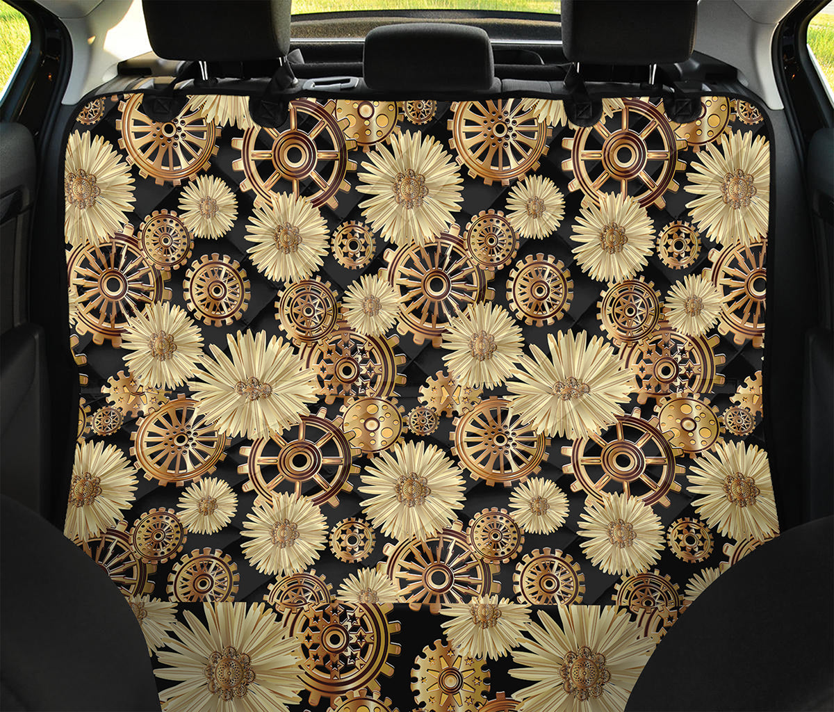 Steampunk Chamomile Pattern Print Pet Car Back Seat Cover