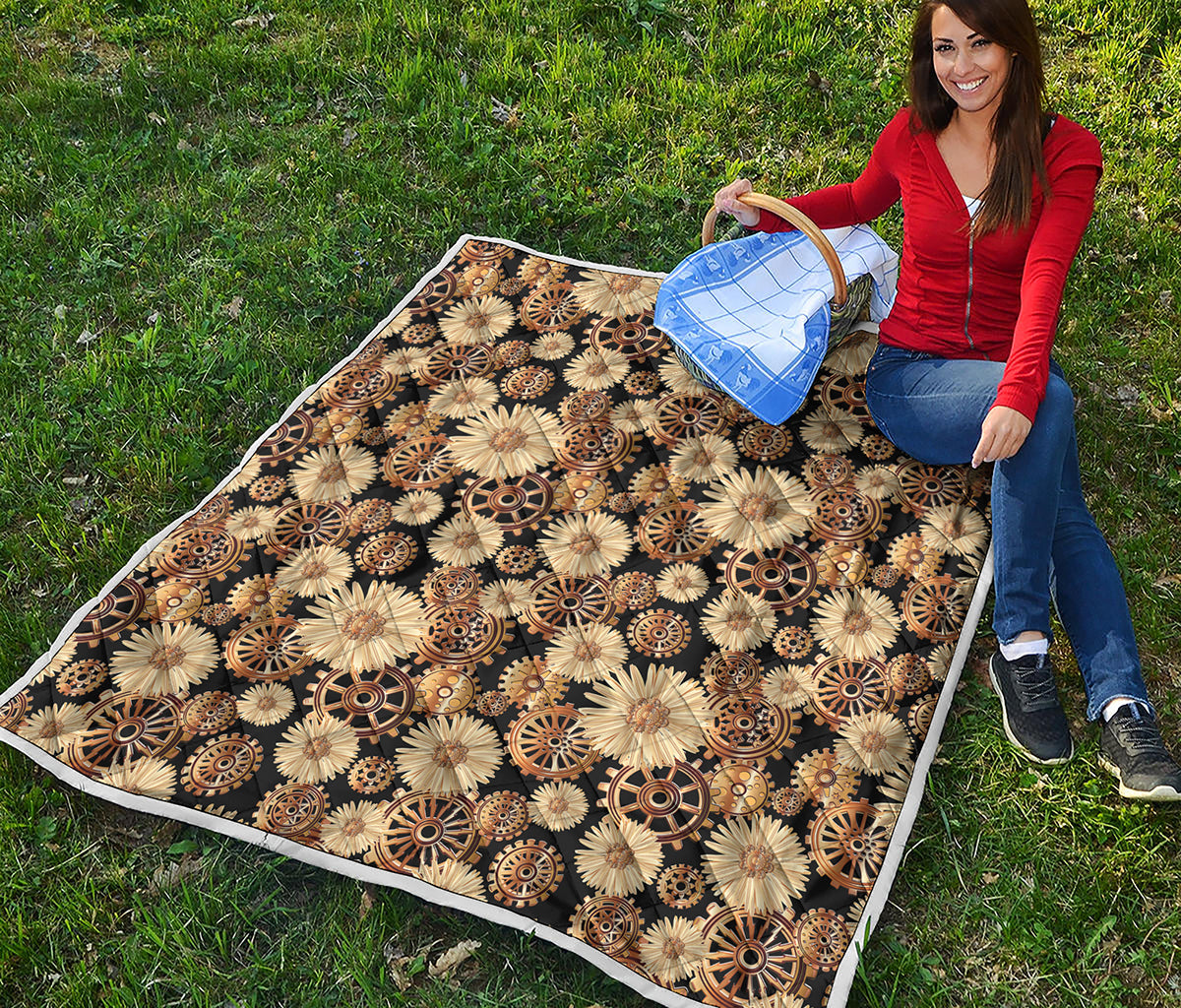 Steampunk Chamomile Pattern Print Quilt