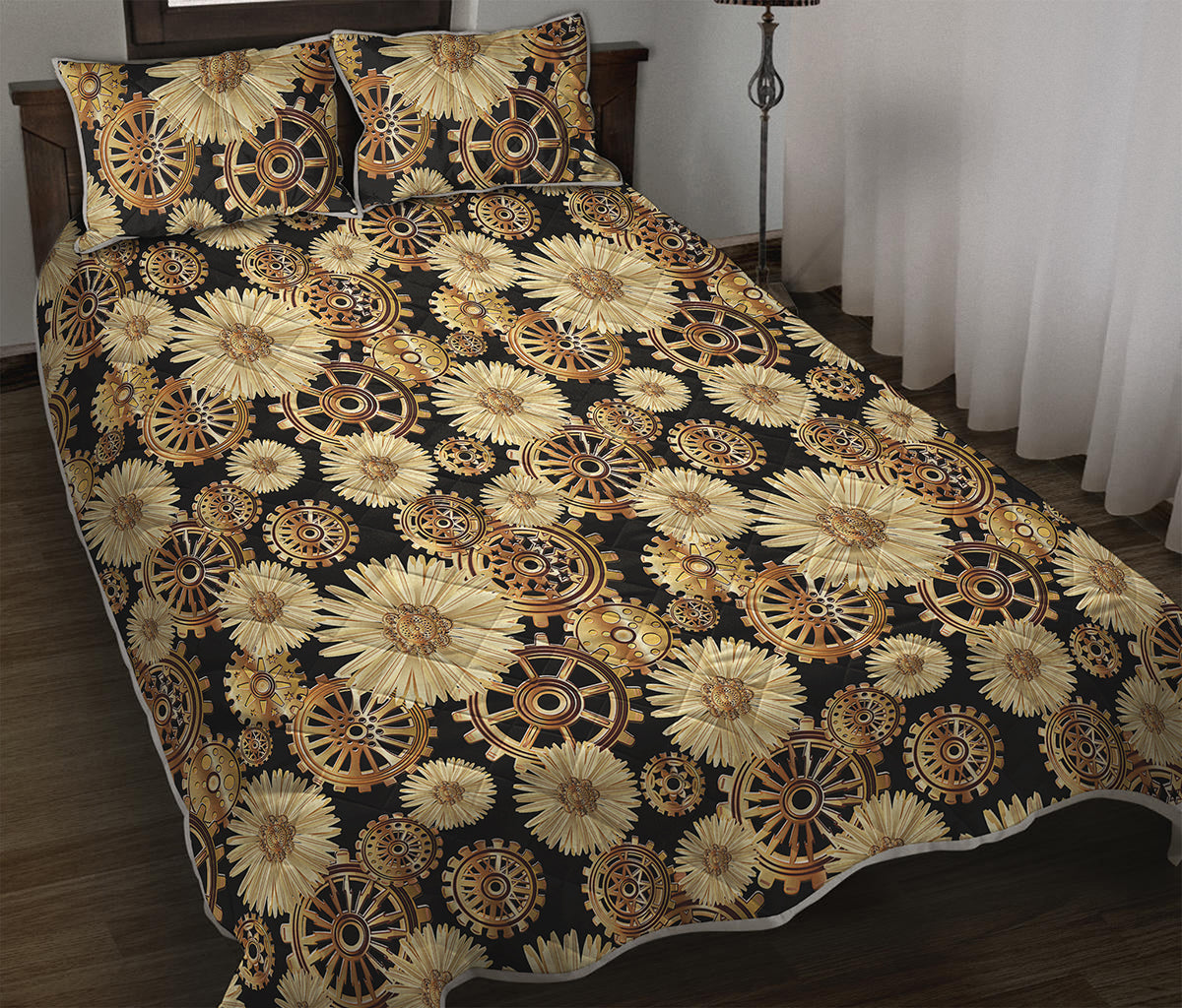 Steampunk Chamomile Pattern Print Quilt Bed Set