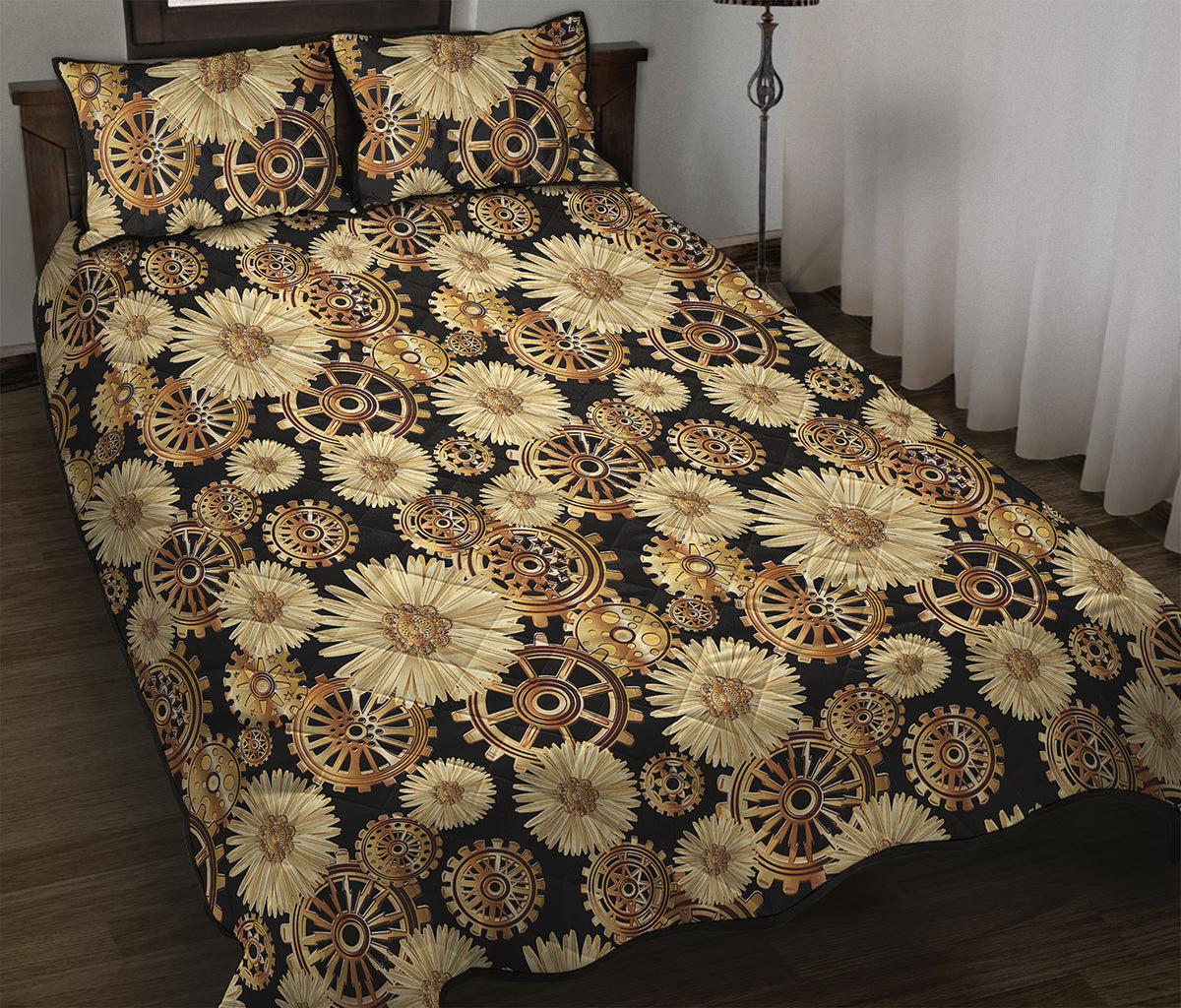 Steampunk Chamomile Pattern Print Quilt Bed Set