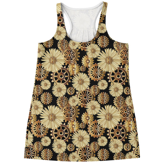 Steampunk Chamomile Pattern Print Women's Racerback Tank Top