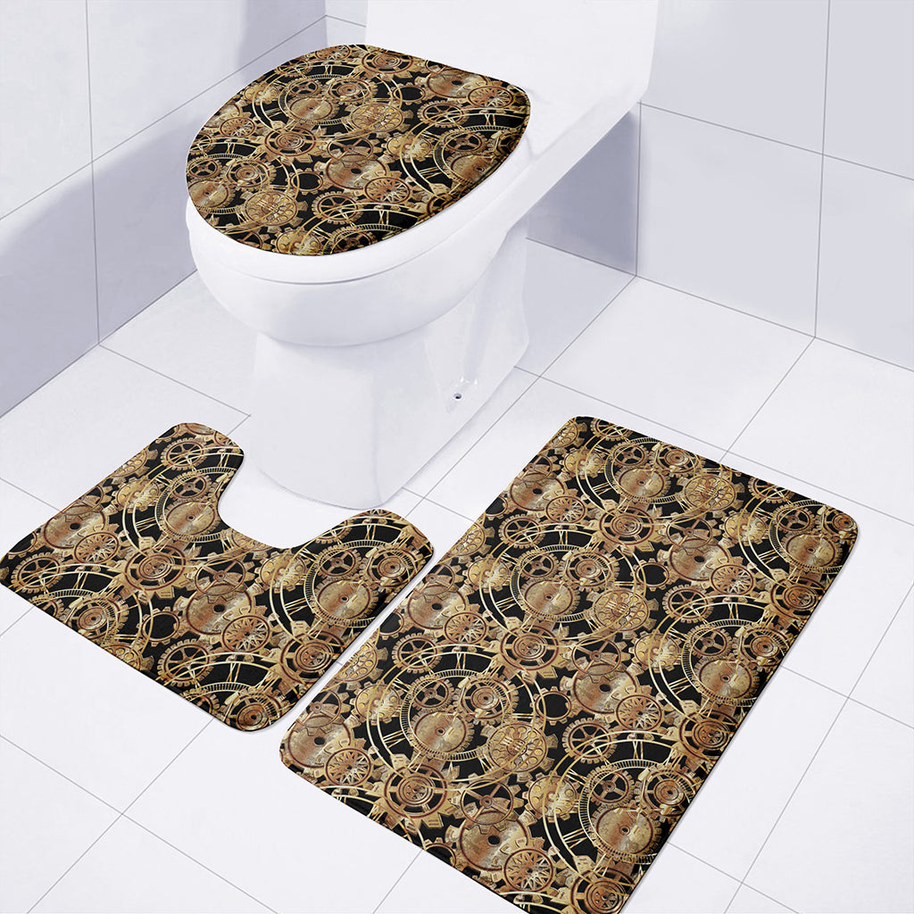 Steampunk Clock Gears Print 3 Piece Bath Mat Set