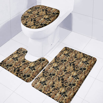 Steampunk Clock Gears Print 3 Piece Bath Mat Set