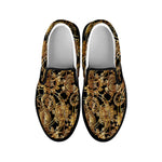 Steampunk Clock Gears Print Black Slip On Shoes