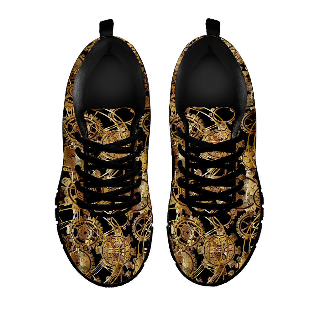Steampunk Clock Gears Print Black Sneakers