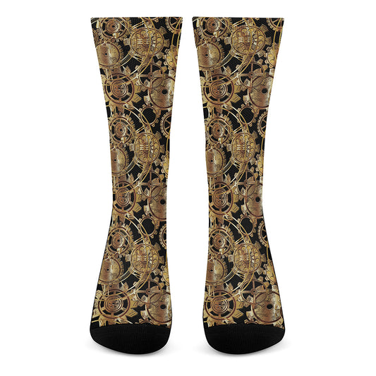 Steampunk Clock Gears Print Crew Socks
