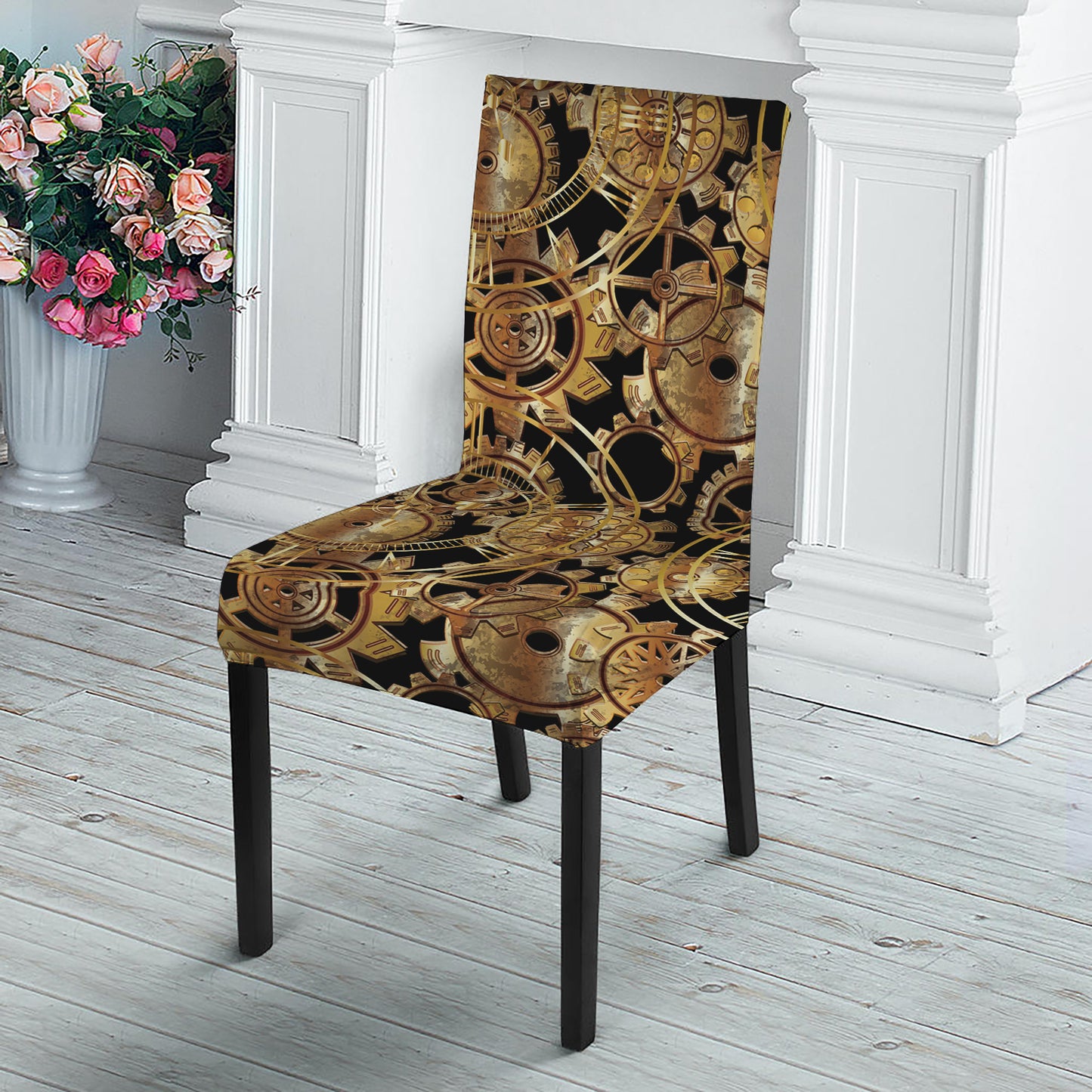 Steampunk Clock Gears Print Dining Chair Slipcover